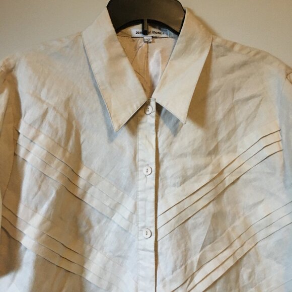 Jennifer Woman Jennifer Glasgow Cream Ramie Pintuck Button Down Tee Shirt - Picture 4 of 16